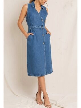 ROUJE PARIS Rosane Midi Wrap Denim Dress, Indigo Doublestone, FR40/US8